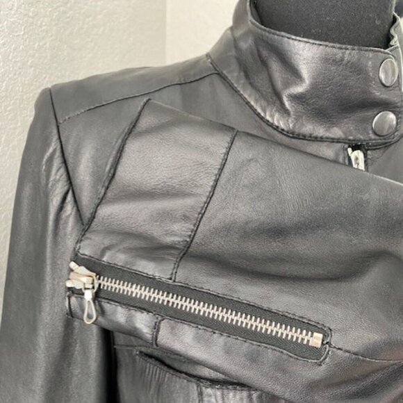 JOHN CARLISLE Black Leather Moto Jacket Coat Medium - Picture 11 of 14
